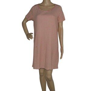 Madewell Swingy Tee Dress Womens Sz Medium Ribbed Knit pink striped ribbed knit